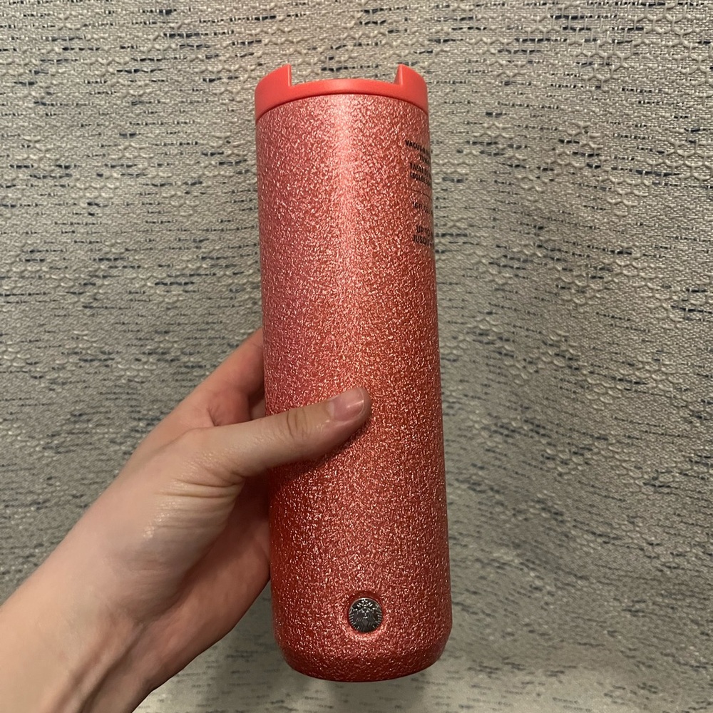 Brand new pink, foiled wrapped, 16 oz Starbucks hot drink traveling mug!